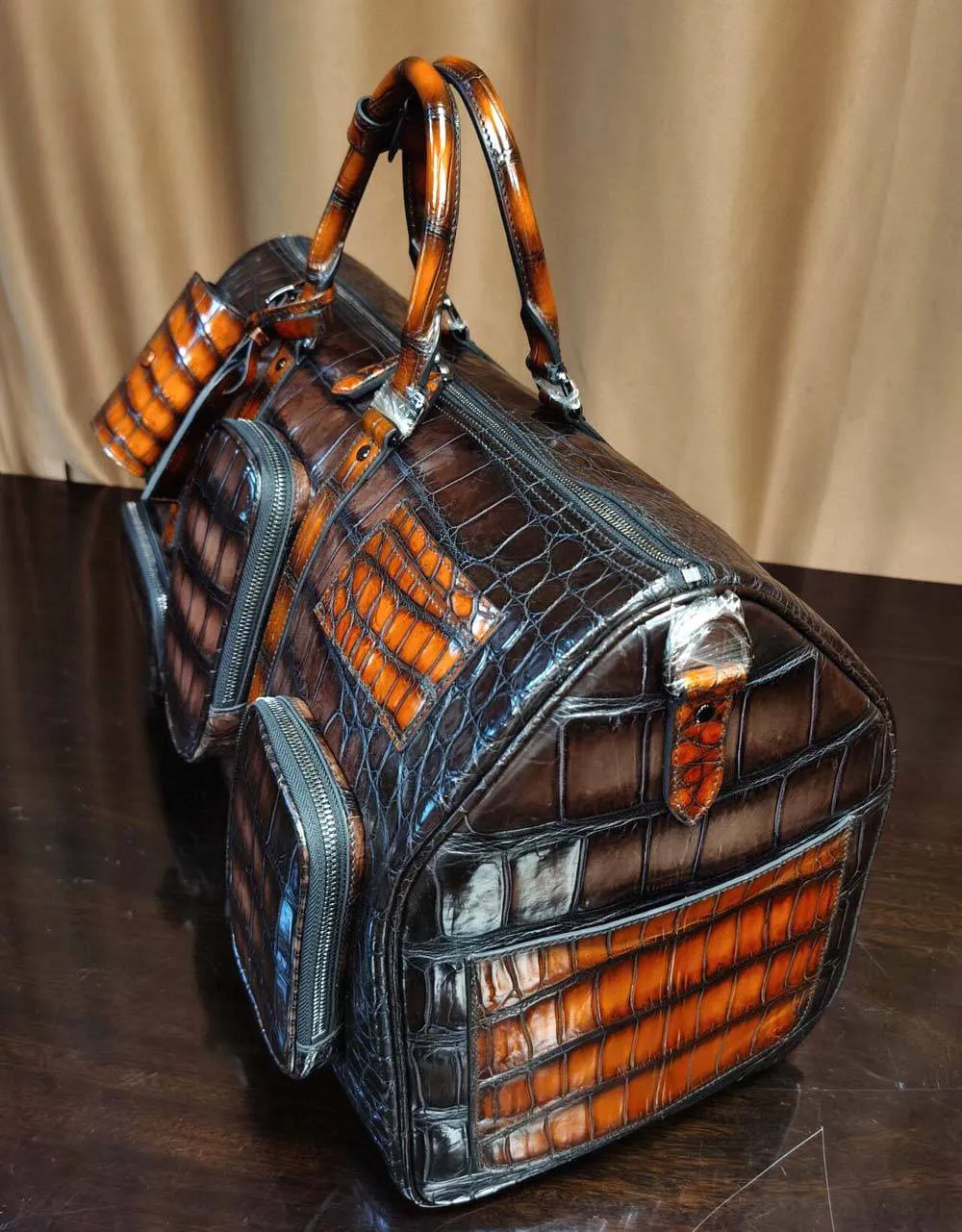Vintage Brown Genuine Crocodile Leather Large Duffel Bag
