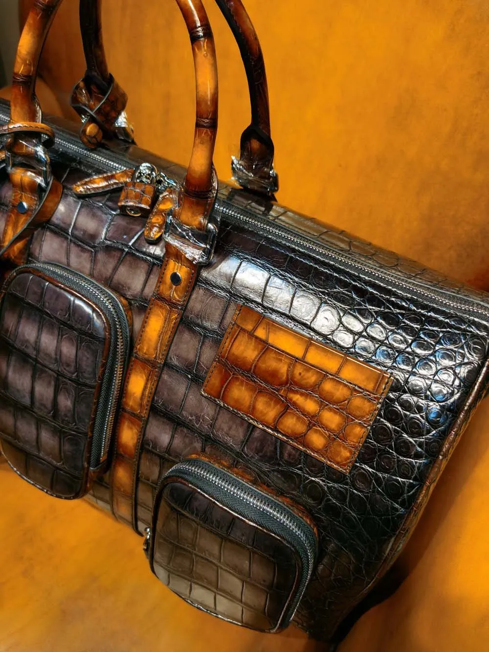 Vintage Brown Genuine Crocodile Leather Large Duffel Bag