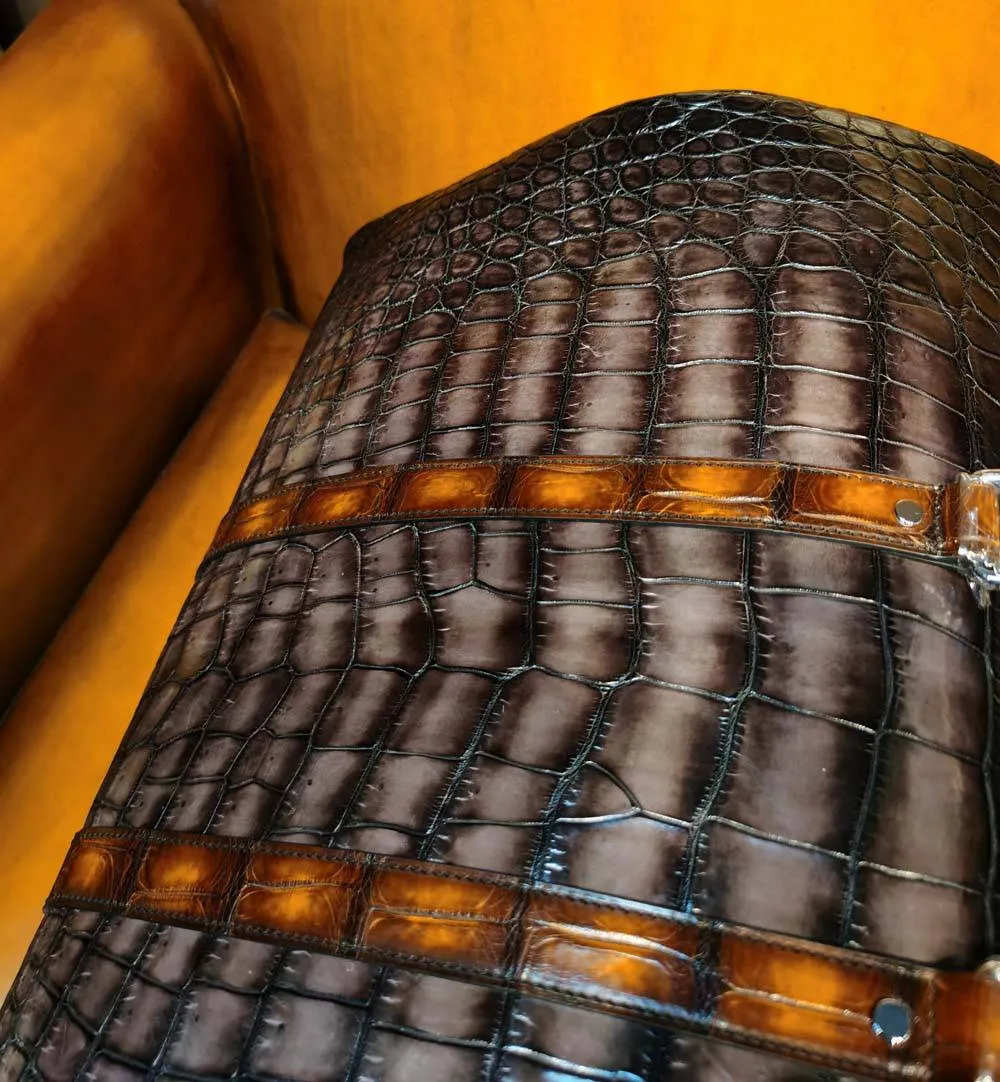 Vintage Brown Genuine Crocodile Leather Large Duffel Bag