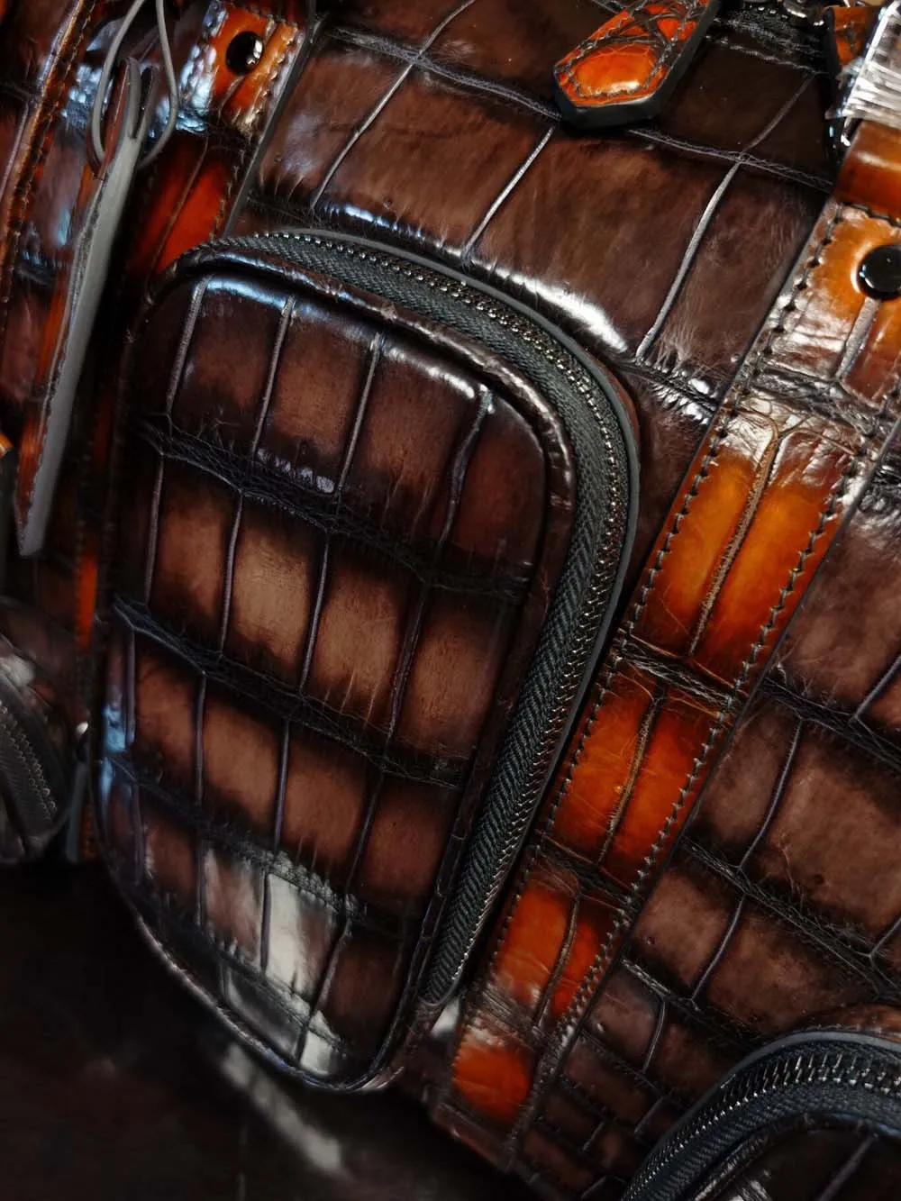 Vintage Brown Genuine Crocodile Leather Large Duffel Bag
