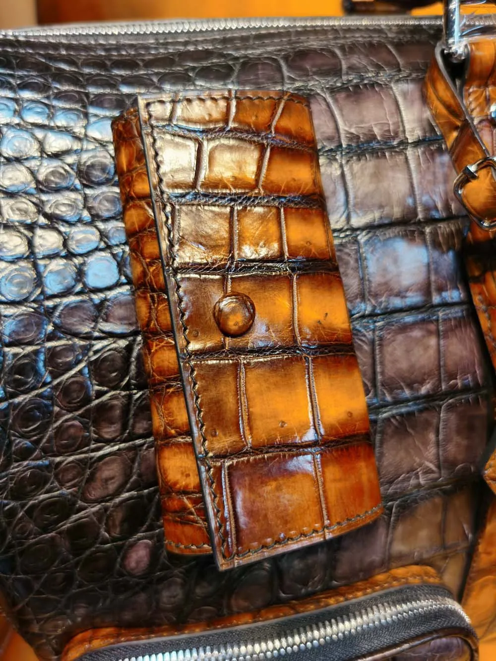Vintage Brown Genuine Crocodile Leather Large Duffel Bag