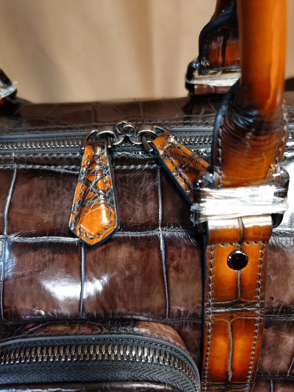 Vintage Brown Genuine Crocodile Leather Large Duffel Bag