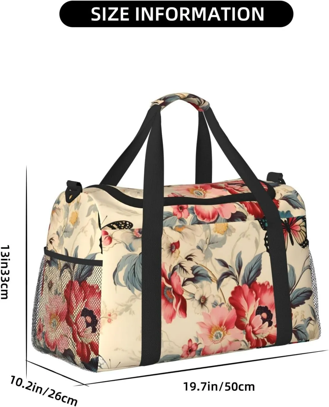 Vintage Butterfly Flowers Duffle Bag Foldable Travel Tote Bag Carry On Large Weekender Overnight Bags Waterproof Gym Bag For Women Men