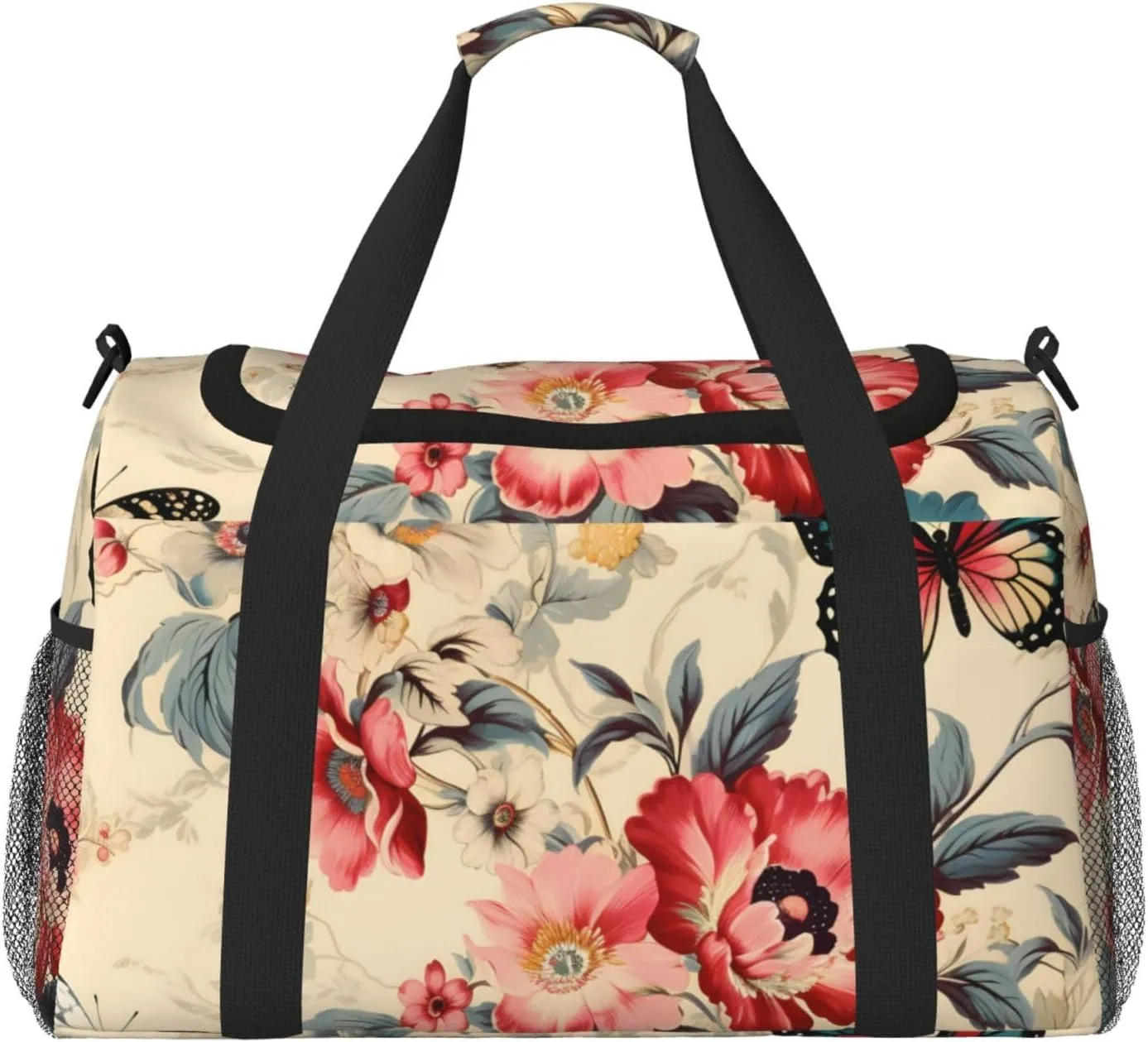 Vintage Butterfly Flowers Duffle Bag Foldable Travel Tote Bag Carry On Large Weekender Overnight Bags Waterproof Gym Bag For Women Men