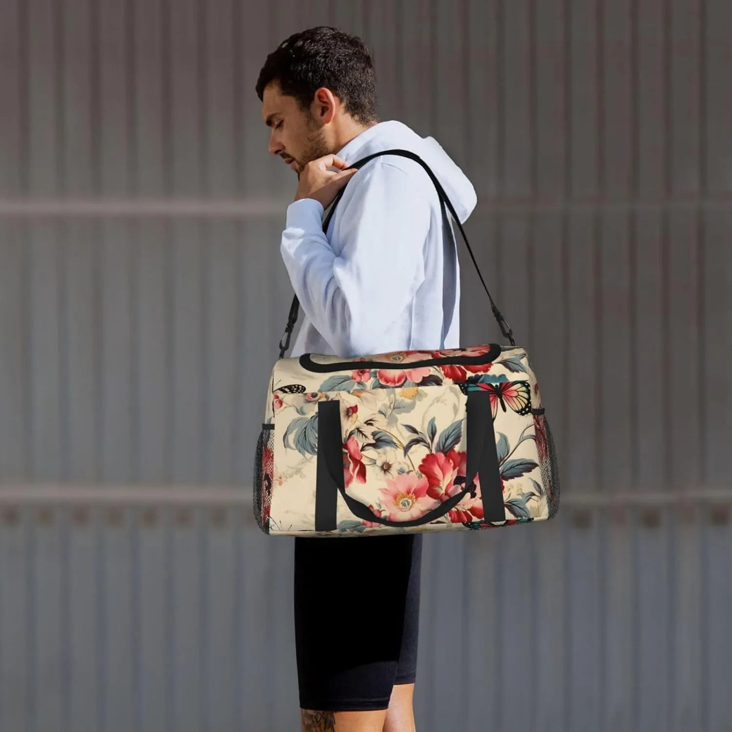 Vintage Butterfly Flowers Duffle Bag Foldable Travel Tote Bag Carry On Large Weekender Overnight Bags Waterproof Gym Bag For Women Men