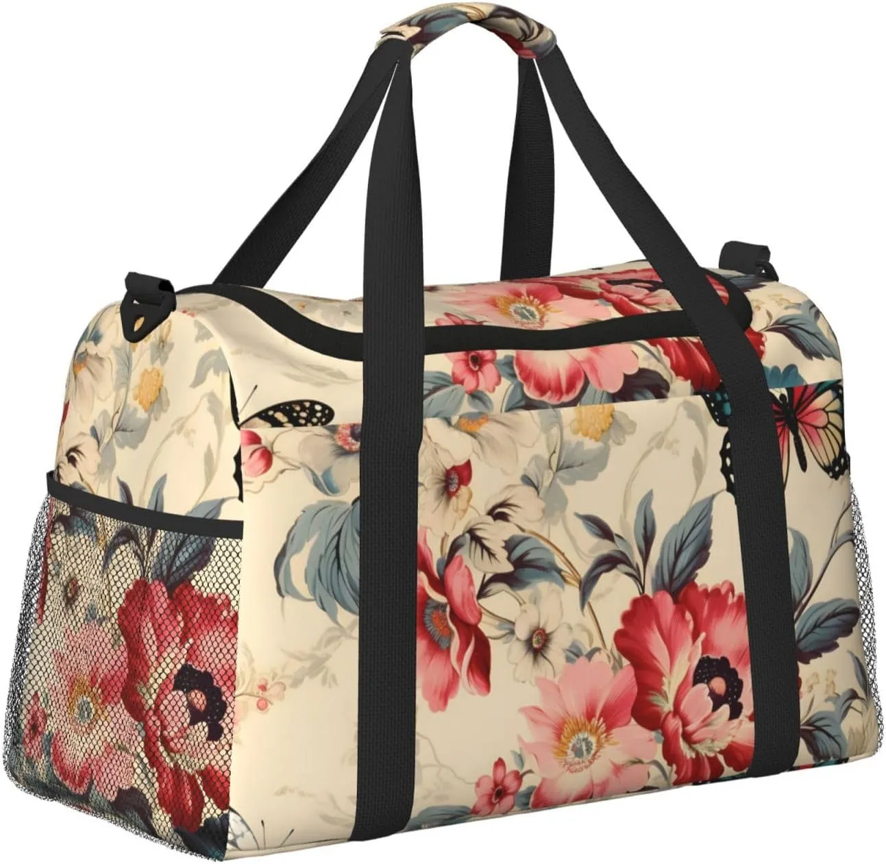 Vintage Butterfly Flowers Duffle Bag Foldable Travel Tote Bag Carry On Large Weekender Overnight Bags Waterproof Gym Bag For Women Men