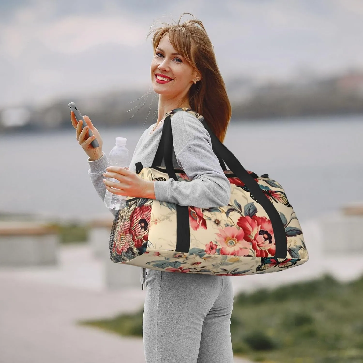 Vintage Butterfly Flowers Duffle Bag Foldable Travel Tote Bag Carry On Large Weekender Overnight Bags Waterproof Gym Bag For Women Men