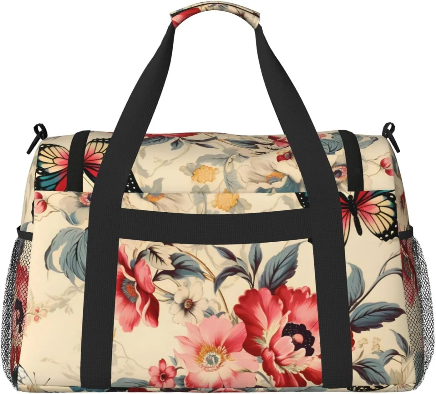 Vintage Butterfly Flowers Duffle Bag Foldable Travel Tote Bag Carry On Large Weekender Overnight Bags Waterproof Gym Bag For Women Men