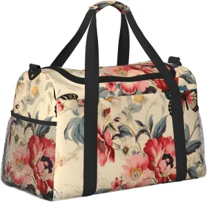 Vintage Butterfly Flowers Duffle Bag Foldable Travel Tote Bag Carry On Large Weekender Overnight Bags Waterproof Gym Bag For Women Men