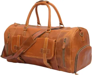 Vintage Duffel Travel Bag for Men/Women and Travel pure Leather Bag,Airplane Luggage,Sports Gym,Carry-With Shoe Compartment (Brown, 24 Inches)