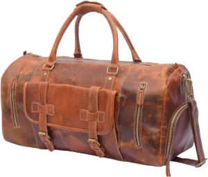 Vintage Duffel Travel Bag for Men/Women and Travel pure Leather Bag,Airplane Luggage,Sports Gym,Carry-With Shoe Compartment (Dark Brown, 30 Inches)