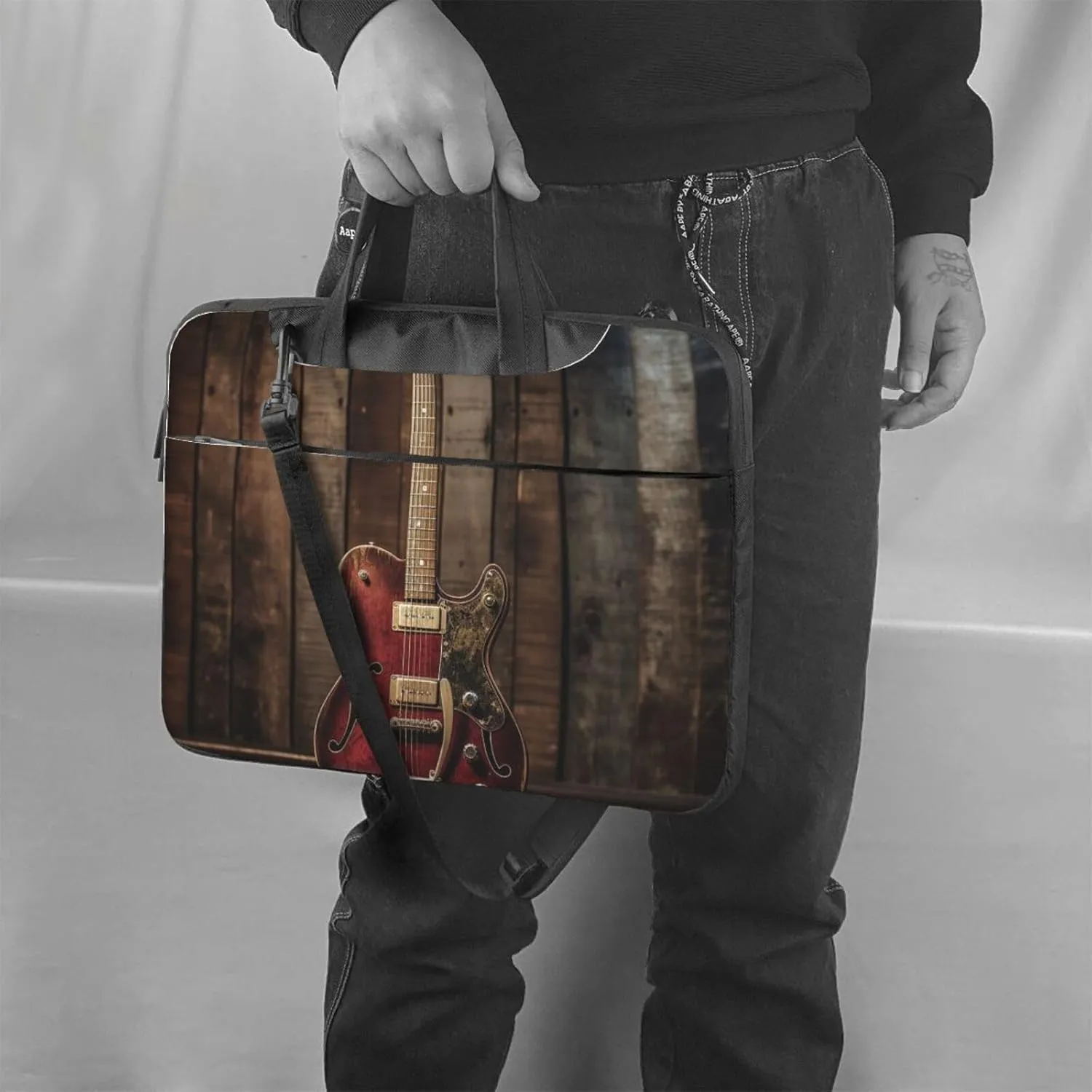 Vintage Electric Guitar Laptop Bag Laptop Messenger Shoulder Bag Travel Computer Bag for Women Men