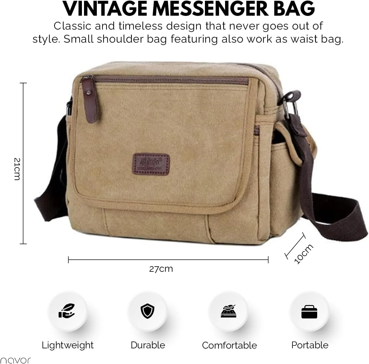 Vintage Messenger Canvas Bag Multi-Function Crossbody Shoulder Bag with Multiple Pockets, Adjustable Padded Shoulder Strap
