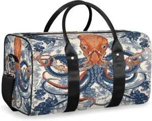 Vintage Octopus Nautical Travel Duffle Bag, Sports Gym Bags for Women Men, Carry On Weekender Overnight Workout Airplane Trips Bag