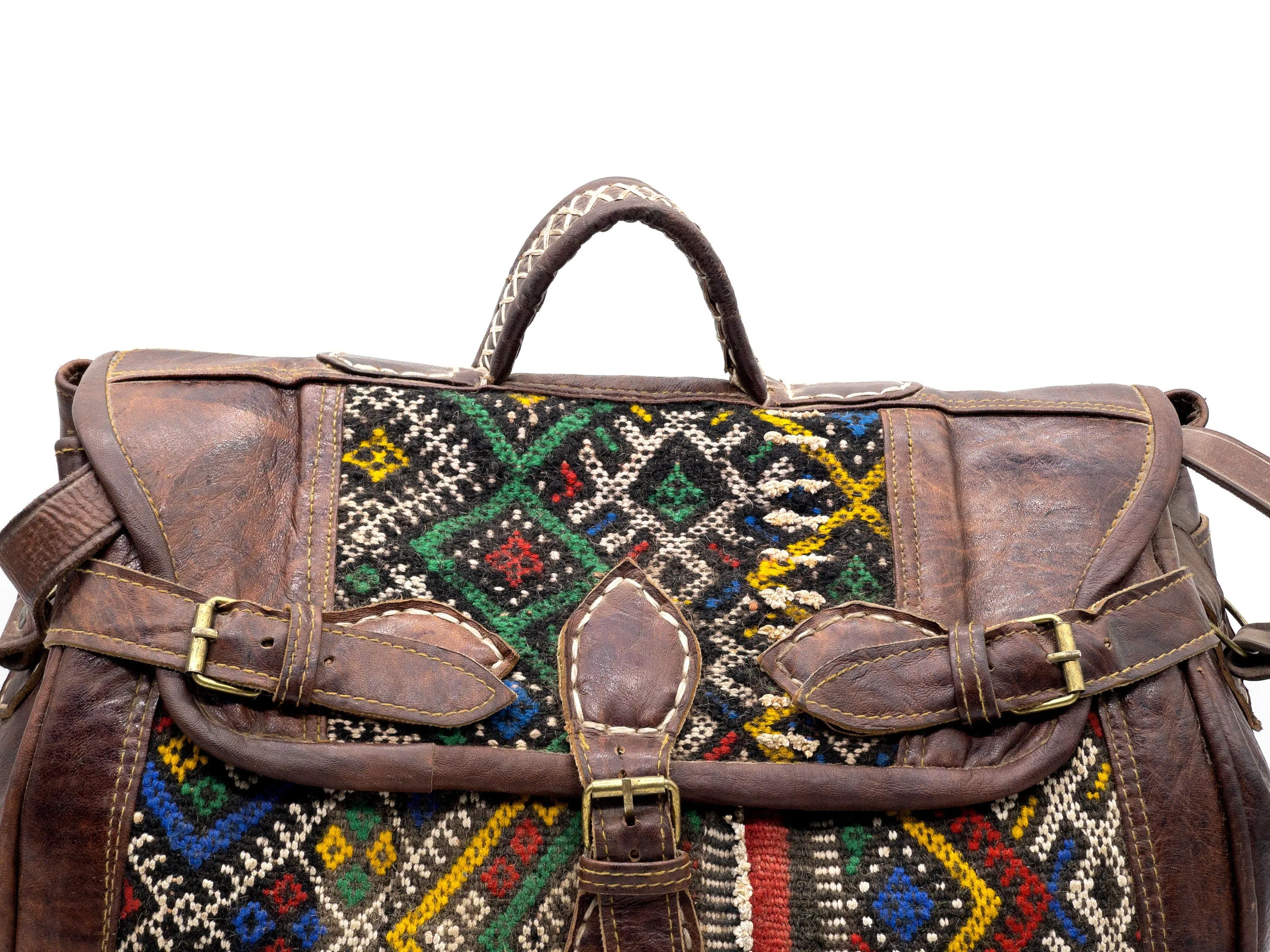 Vintage Weekender Bag - Handmade Kilim Boho Travel Bag with Leather Handle