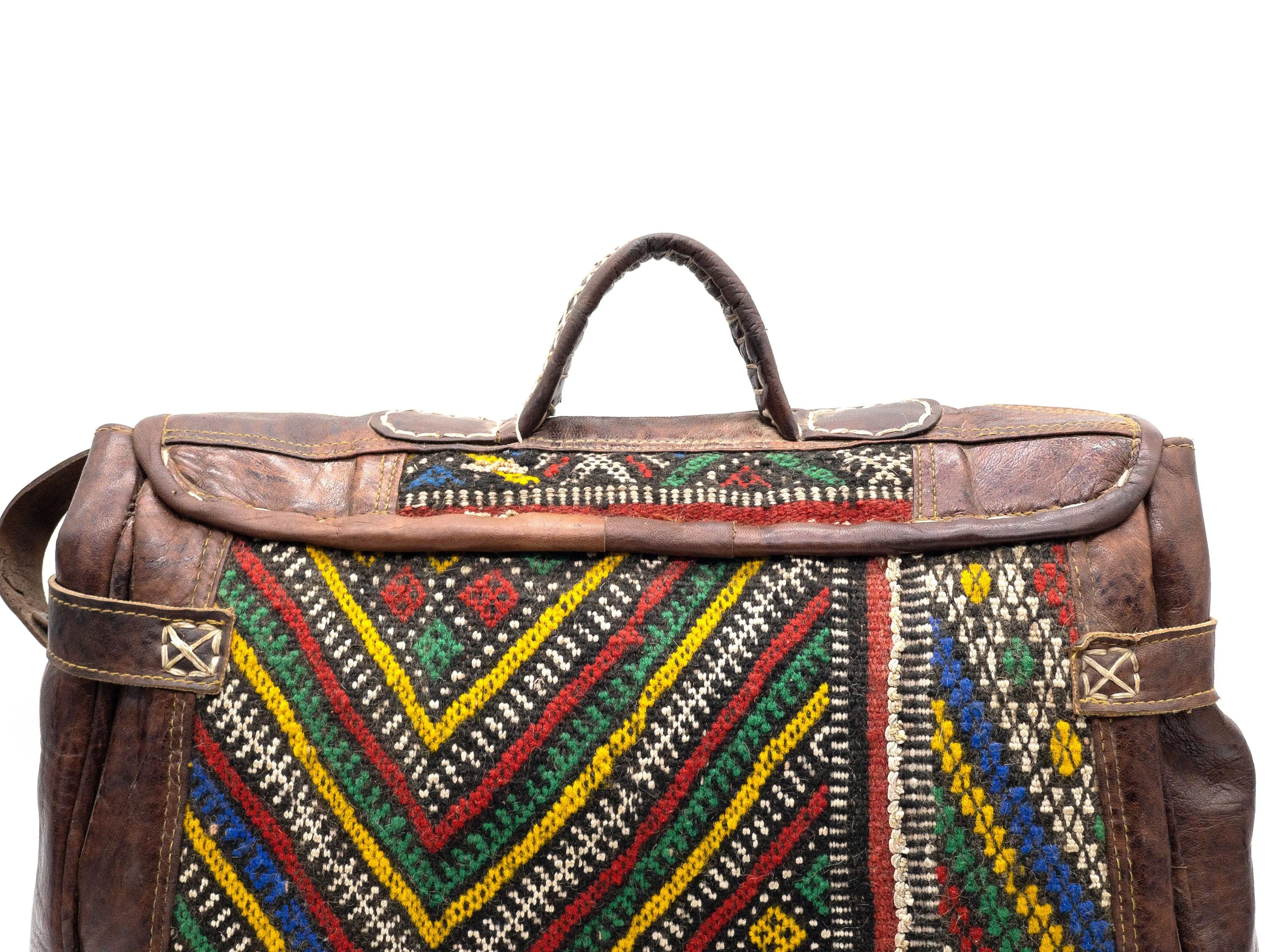 Vintage Weekender Bag - Handmade Kilim Boho Travel Bag with Leather Handle