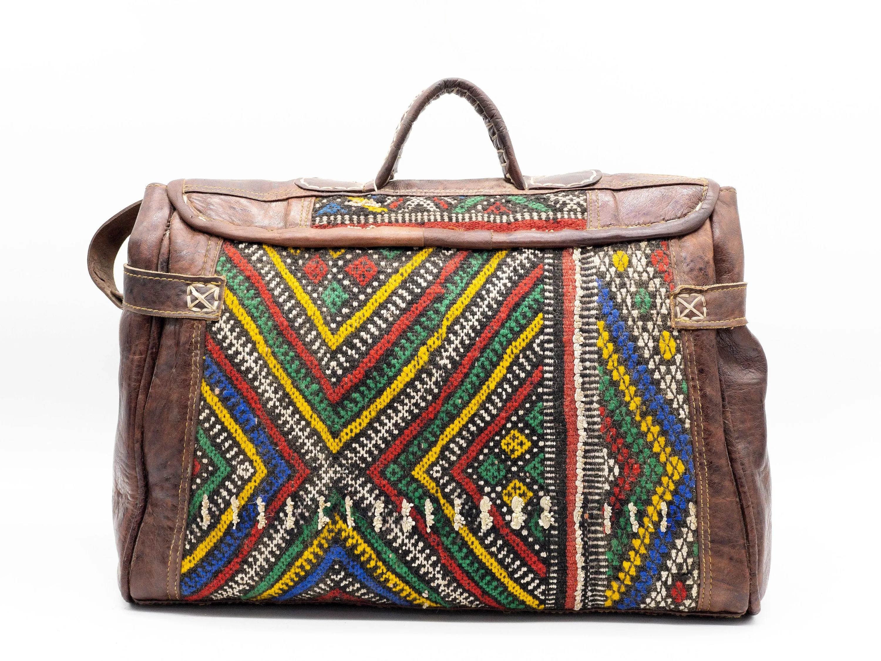 Vintage Weekender Bag - Handmade Kilim Boho Travel Bag with Leather Handle