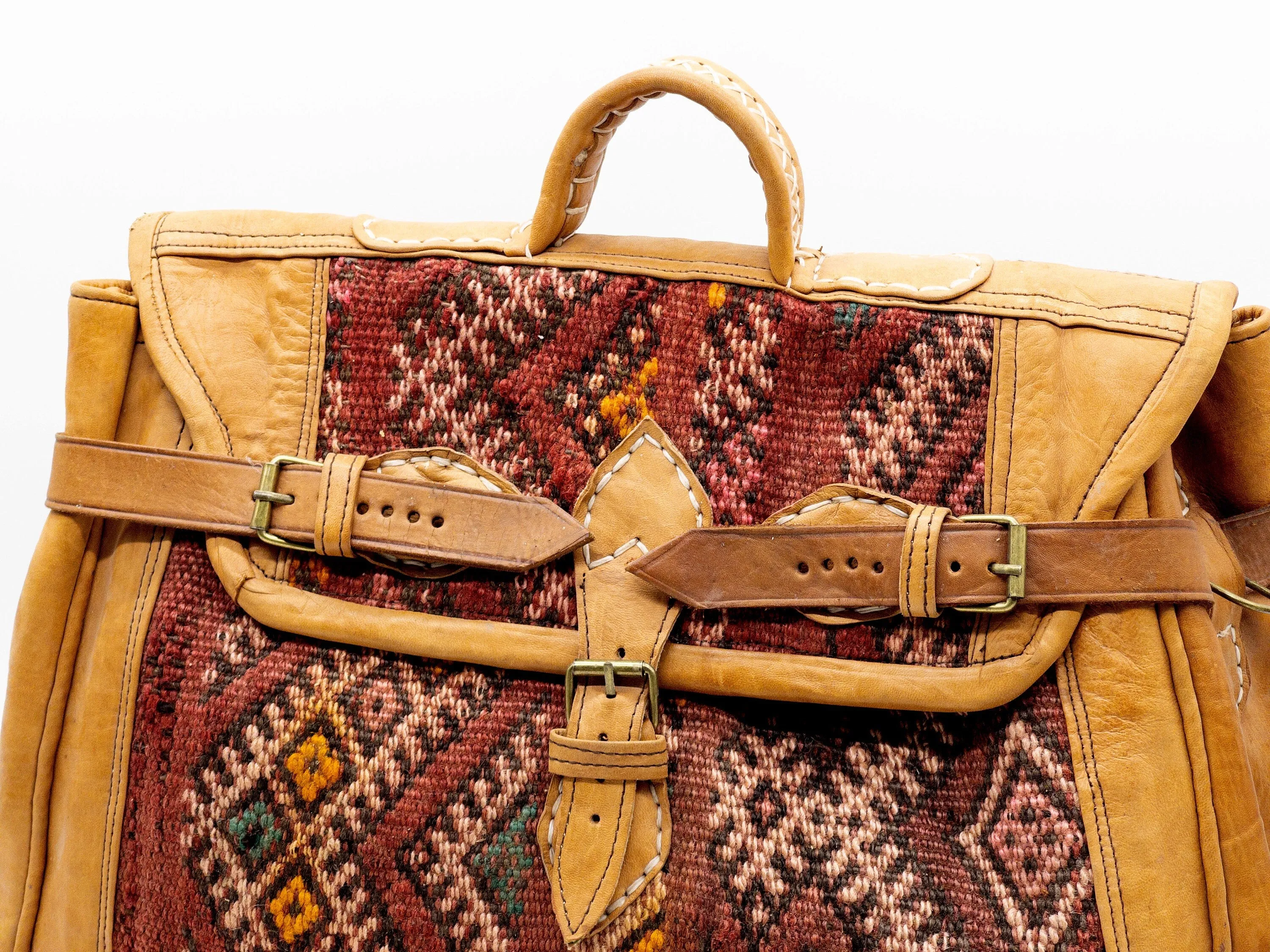 Vintage Weekender Bag - Handmade Kilim Boho Travel Bag with Leather Handle