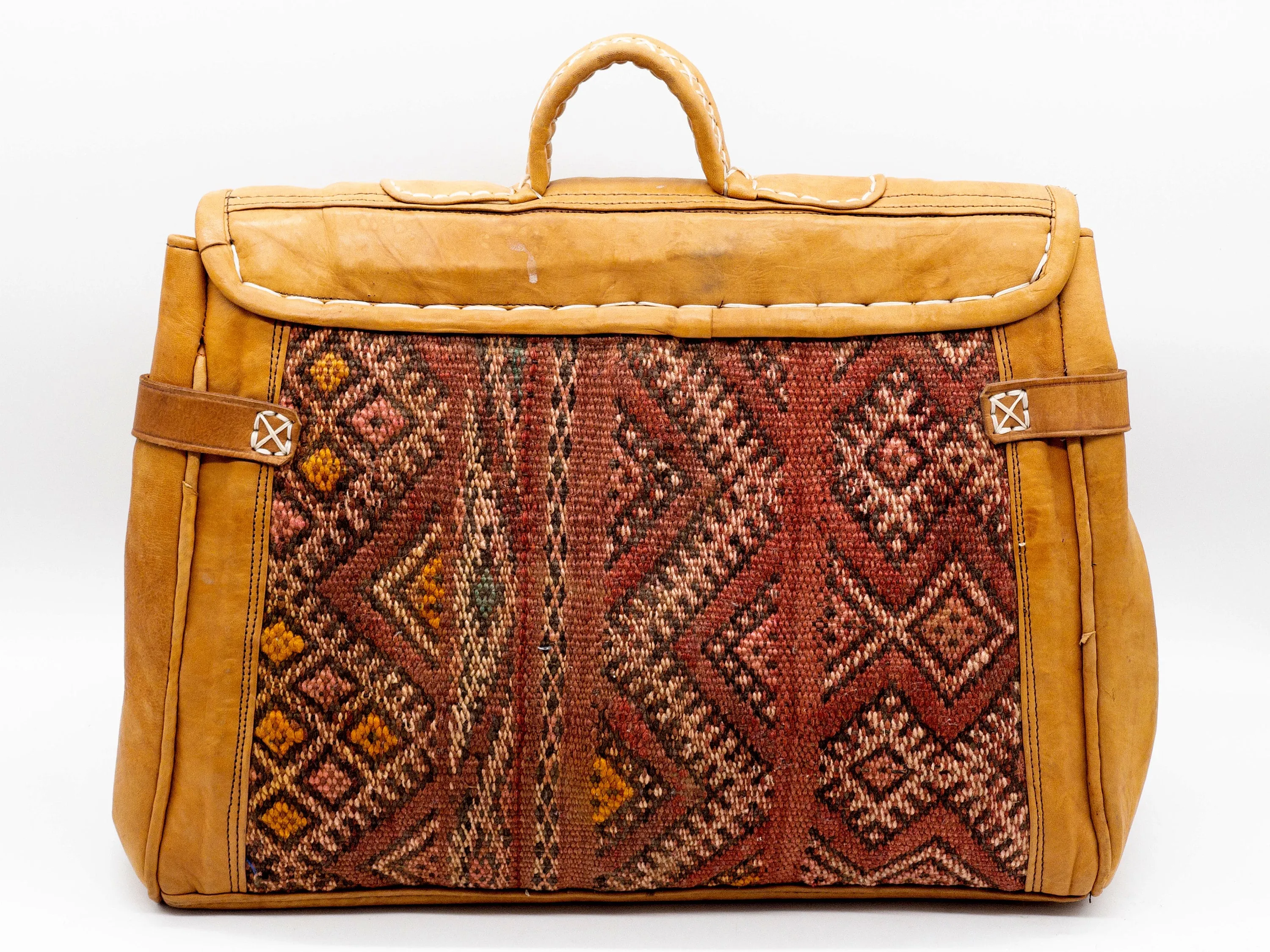 Vintage Weekender Bag - Handmade Kilim Boho Travel Bag with Leather Handle