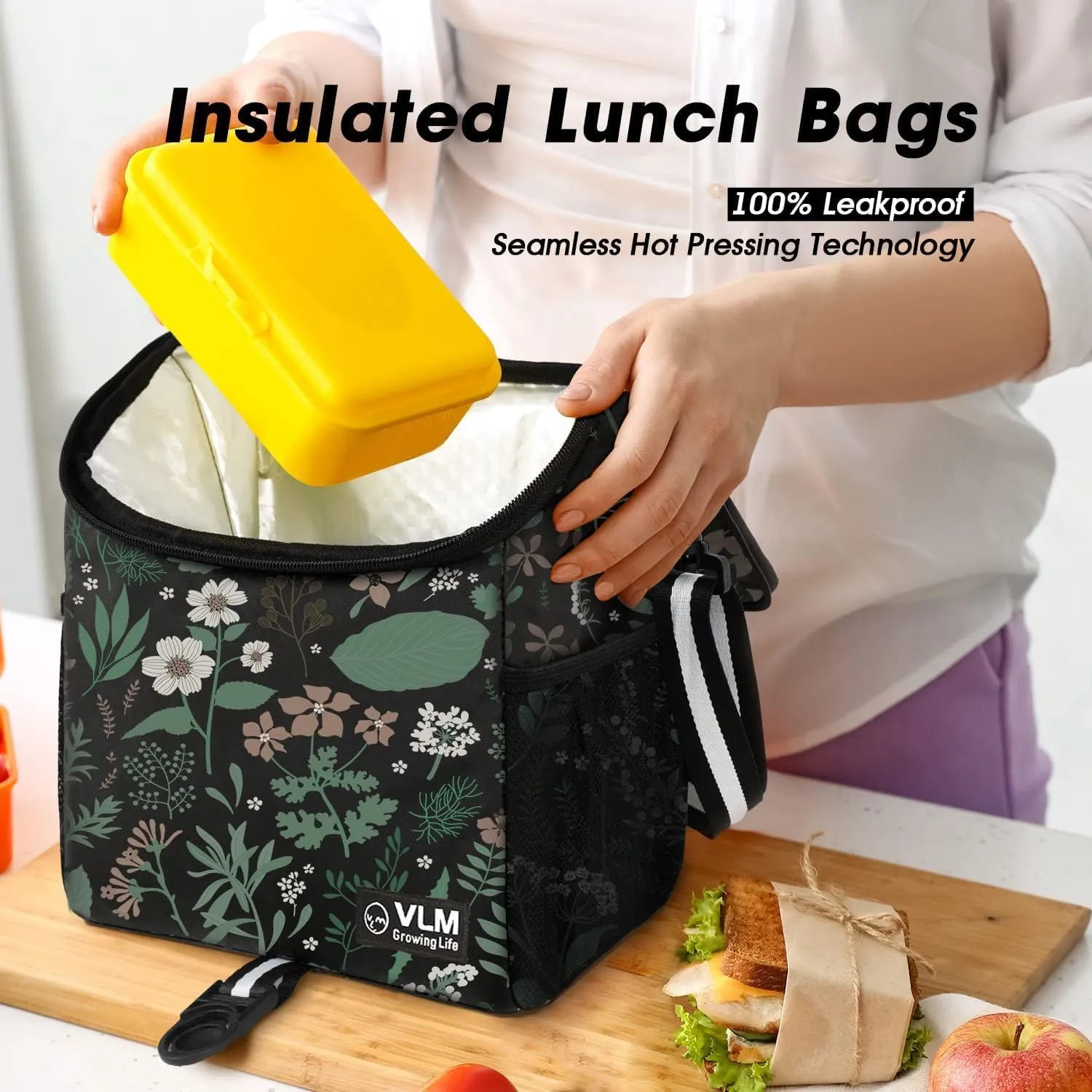 VLM Lunch Box for Women, Insulated Lunch Bag Women with Adjustable Shoulder Strap, Cute Lunch Tote Bag for Work,Picnic,Camping