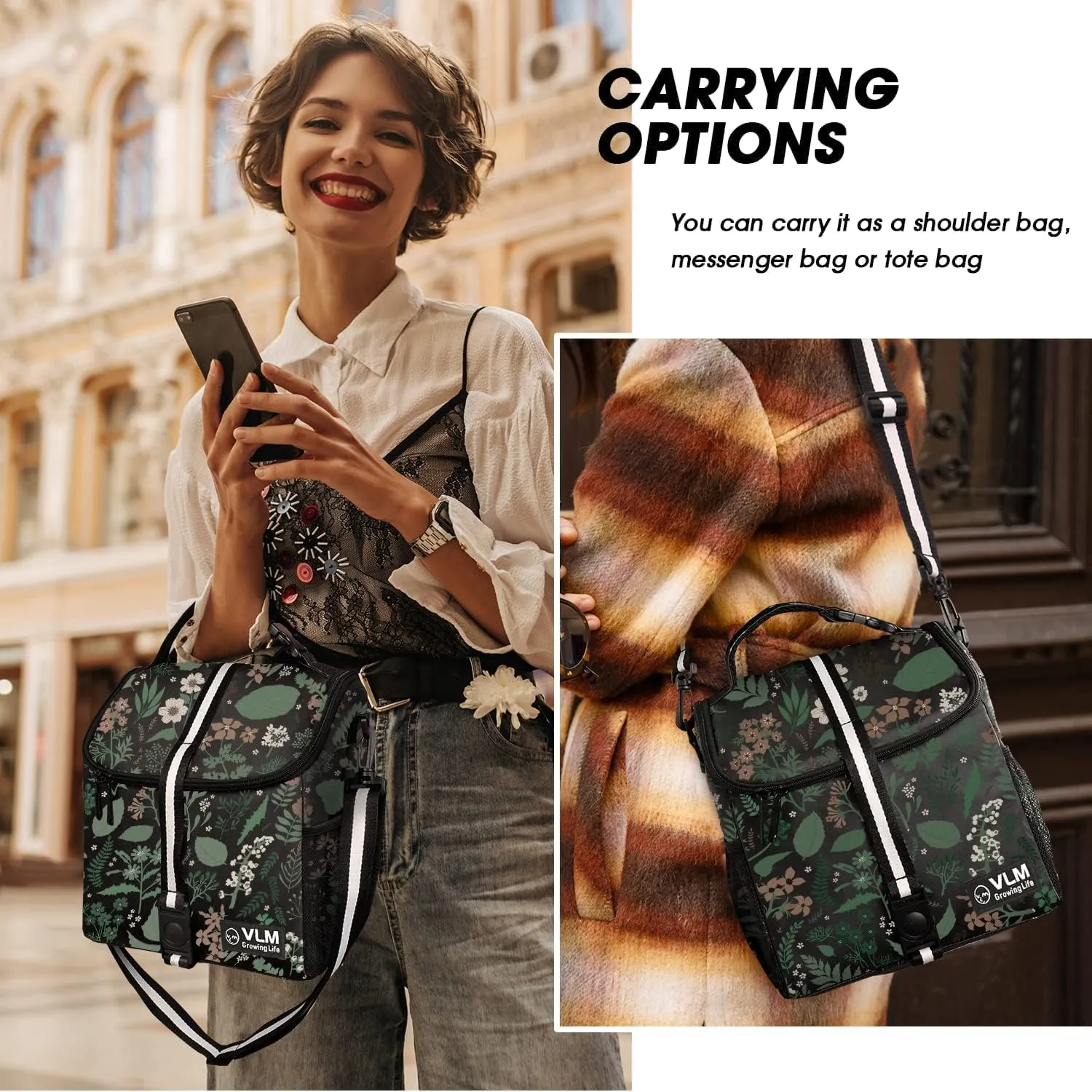 VLM Lunch Box for Women, Insulated Lunch Bag Women with Adjustable Shoulder Strap, Cute Lunch Tote Bag for Work,Picnic,Camping