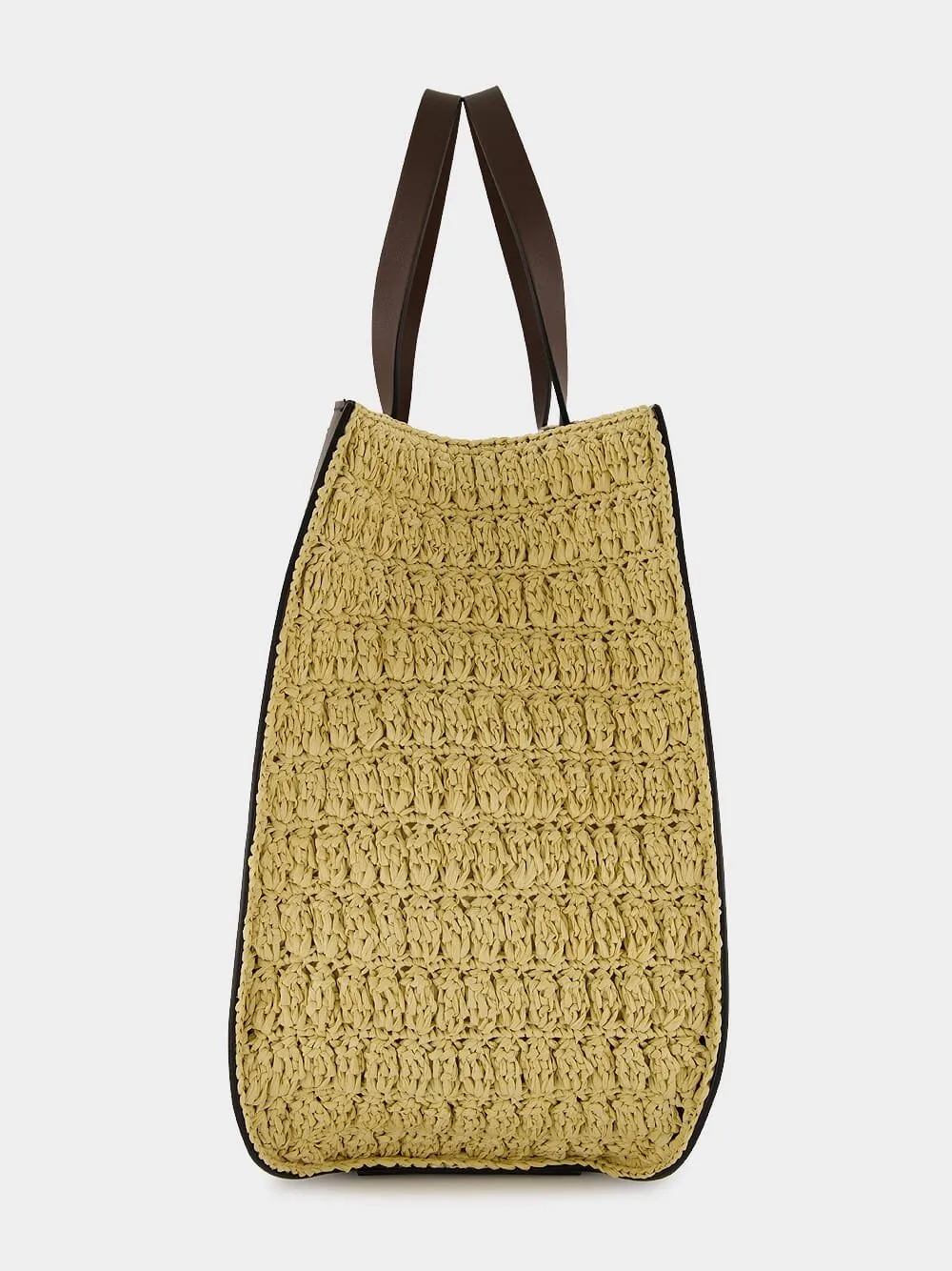 VLogo Raffia and Leather Tote