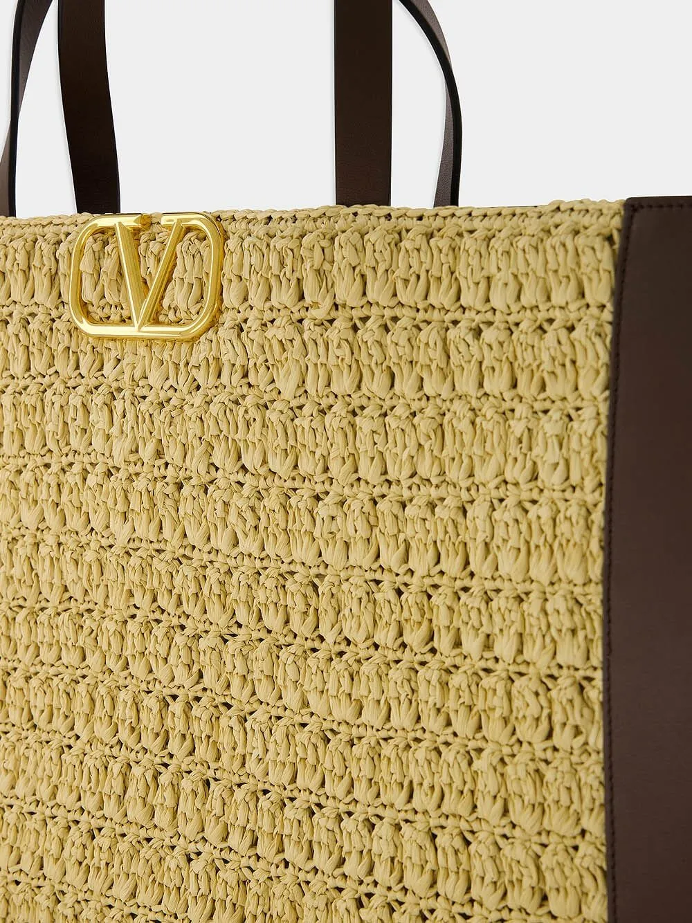 VLogo Raffia and Leather Tote