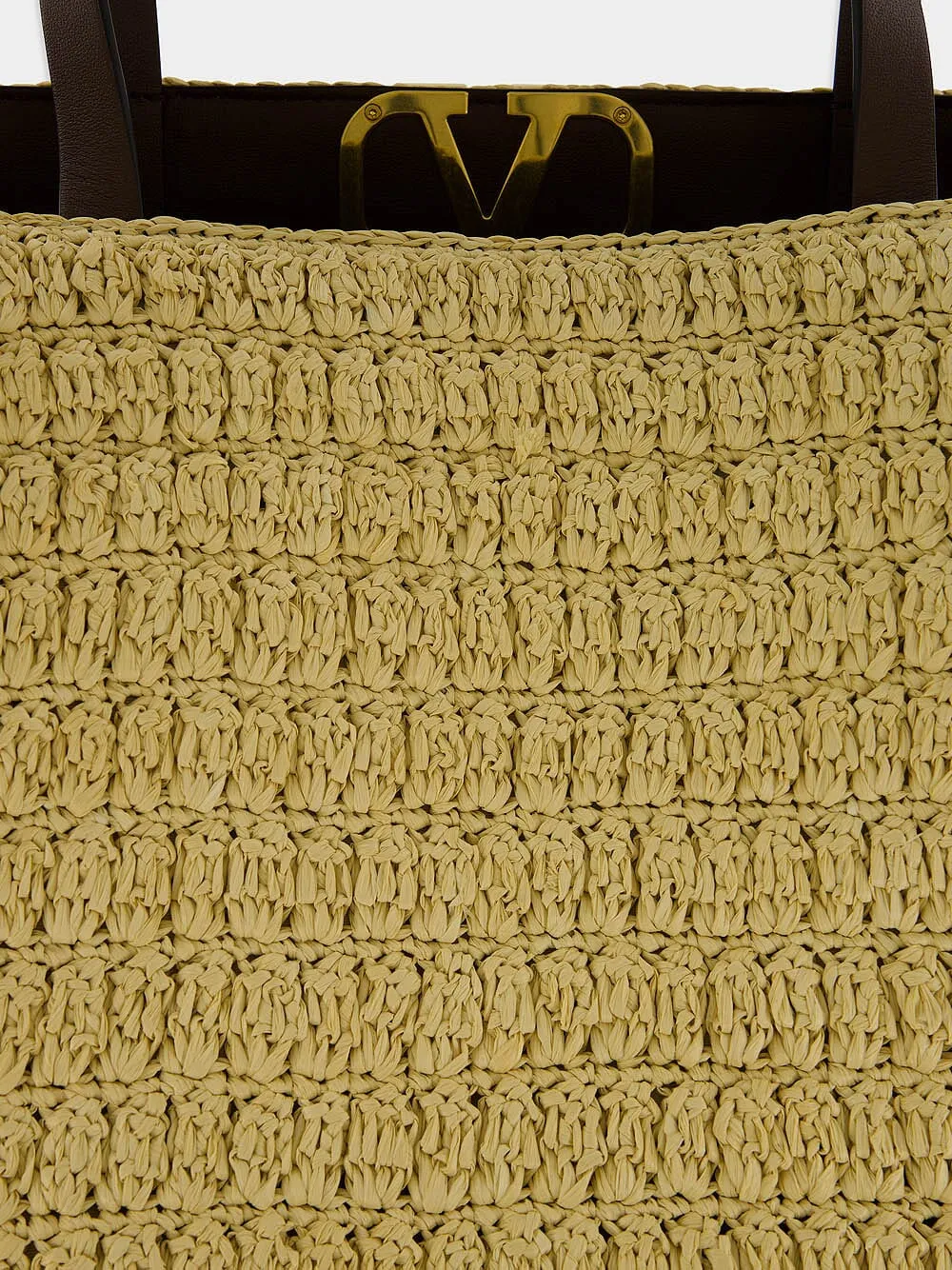VLogo Raffia and Leather Tote
