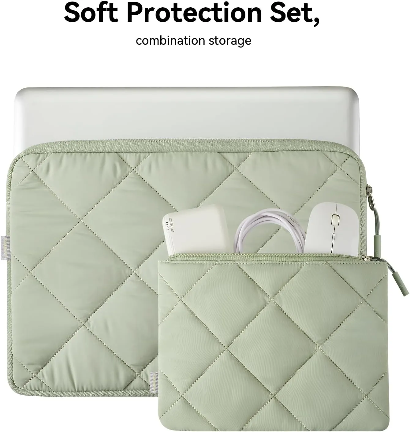 Voova Puffy Laptop Sleeve 15.6 Inch, Cute Laptop Case Compatible with MacBook Pro 16, 15.6-16 Inch Lenovo Acer Dell HP Asus, Slim Computer Bag with Accessories Pouch, Green