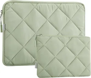 Voova Puffy Laptop Sleeve 15.6 Inch, Cute Laptop Case Compatible with MacBook Pro 16, 15.6-16 Inch Lenovo Acer Dell HP Asus, Slim Computer Bag with Accessories Pouch, Green