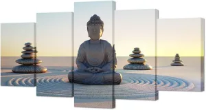 VVOVV Wall Decor - Buddha Canvas Wall Art Poster Paintings Giclee Prints White Sand Zen Stone Pictures Home Decor Modern Zen Picture Poster Canvas Contemporary Giclee Print Artwork Ready To Hang