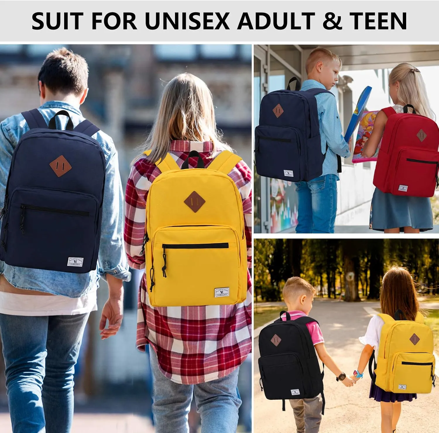 VX VONXURY School Backpack for Men Women,Lightweight Classic Basic Bookbag Simple Kids Black Backpack for College Travel