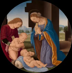 WALLKiART Famous Picture Painting Print Paintings Wall Art Lady Adoring the Child with the Infant Saint John the Baptist and an Angel by Lorenzo Di Credi Abstract Artwork for Home Decor 60x90cm