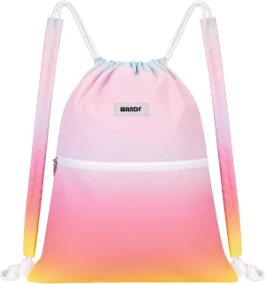 WANDF Drawstring Backpack Sports Gym Bag with Shoulder Pads Water Resistant String Bag Cinch Bag for Women Men (Rainbow)