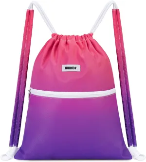 WANDF Drawstring Backpack Sports Gym Bag with Shoulder Pads Water Resistant String Bag Cinch Bag for Women Men (Rose Red)
