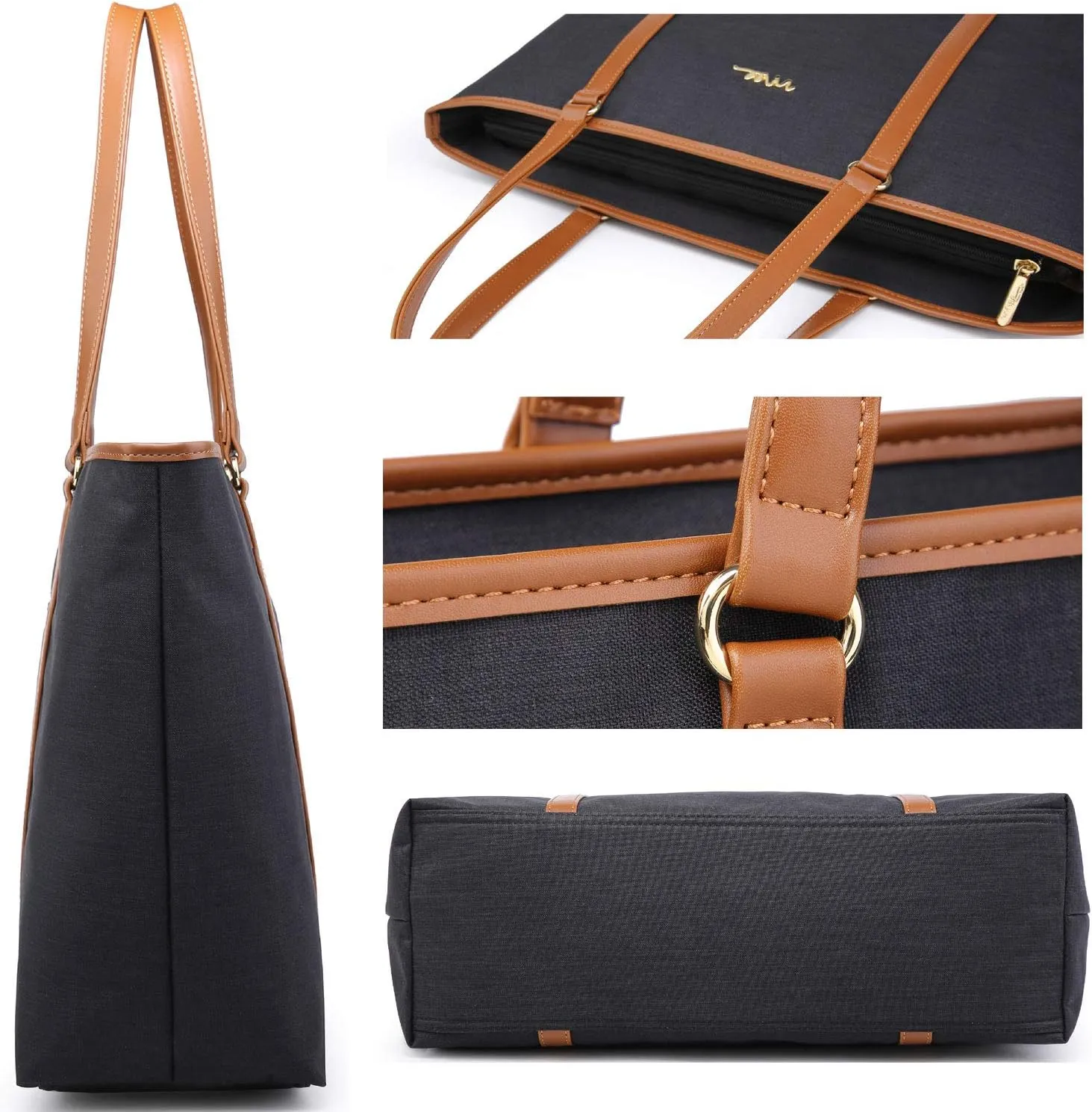 Water Resistant Nylon Laptop Tote Bag for Teacher Large Work Travel Purse fit up to 15.6 inch Laptop