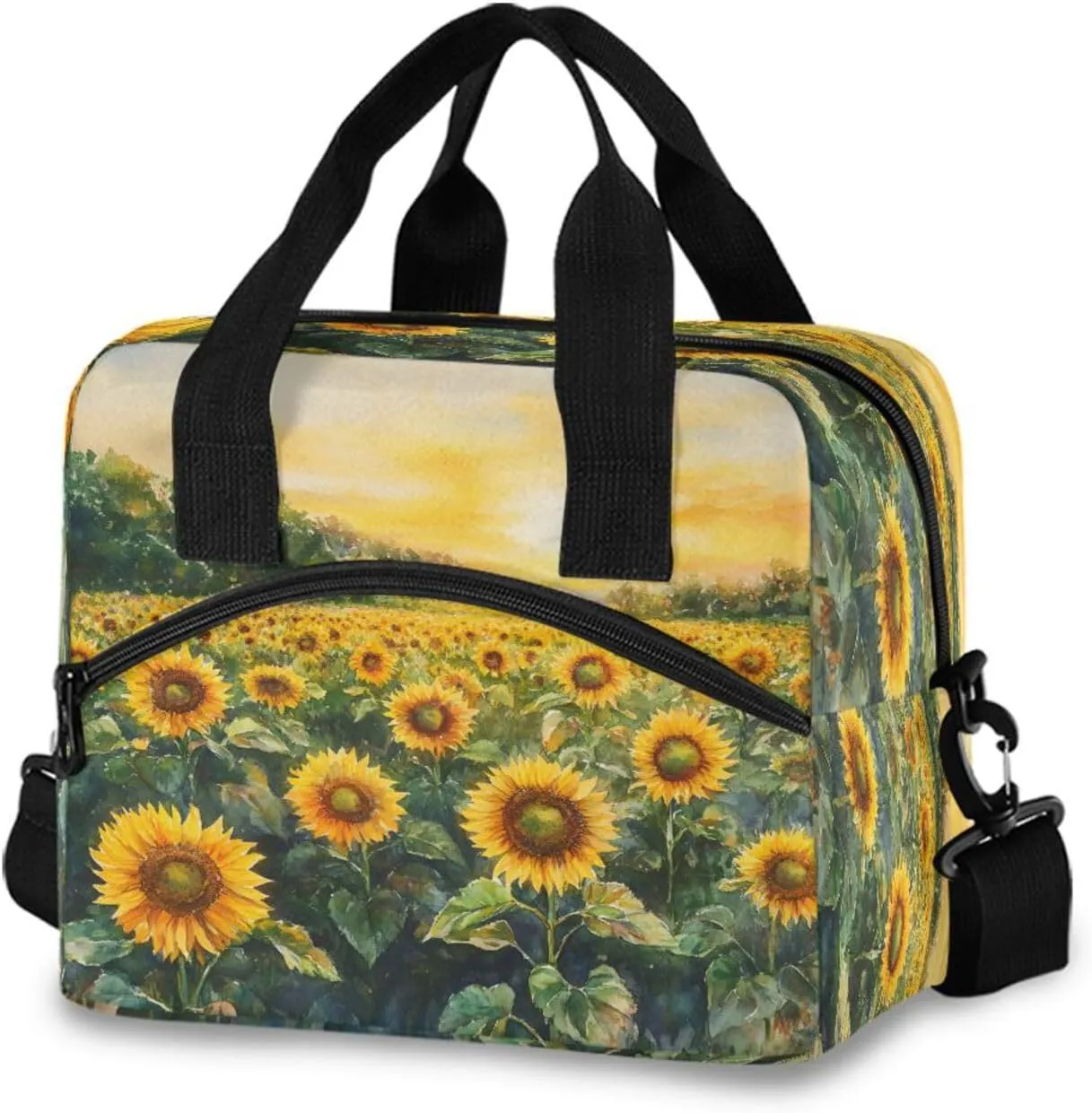 Watercolo Sunflower Field Lunch Box for Men Women Adults Insulated Lunch Bag Cooler Bag with Adjustable Shoulder Strap for Work Picnic Travel