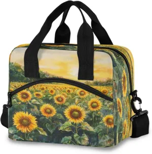 Watercolo Sunflower Field Lunch Box for Men Women Adults Insulated Lunch Bag Cooler Bag with Adjustable Shoulder Strap for Work Picnic Travel