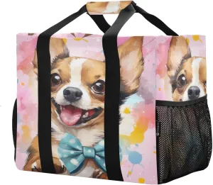 Watercolor Cute Chihuahua Dog Foldable Travel Duffel Bag for Men Women Waterproof Weekender Overnight Carry On Tote Bag with Comfortable Handle Sports Gym Bag for Hospital Business Trips Sport
