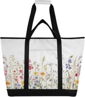 Watercolor Flowers Butterflies Reusable Insulated Lunchbox Cooler Bag, Leakproof Kitchen Grocery Bag Collapsible Portable Cooler Tote Bag for Picnic, Camping, Office, Travel