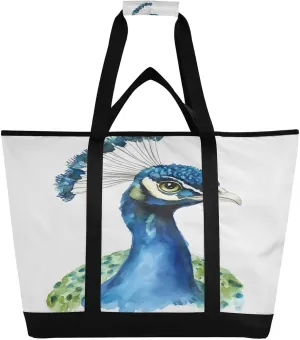 Watercolor Peacock Reusable Insulated Lunchbox Cooler Bag, Leakproof Kitchen Grocery Bag Collapsible Portable Cooler Tote Bag for Picnic, Camping, Office, Travel