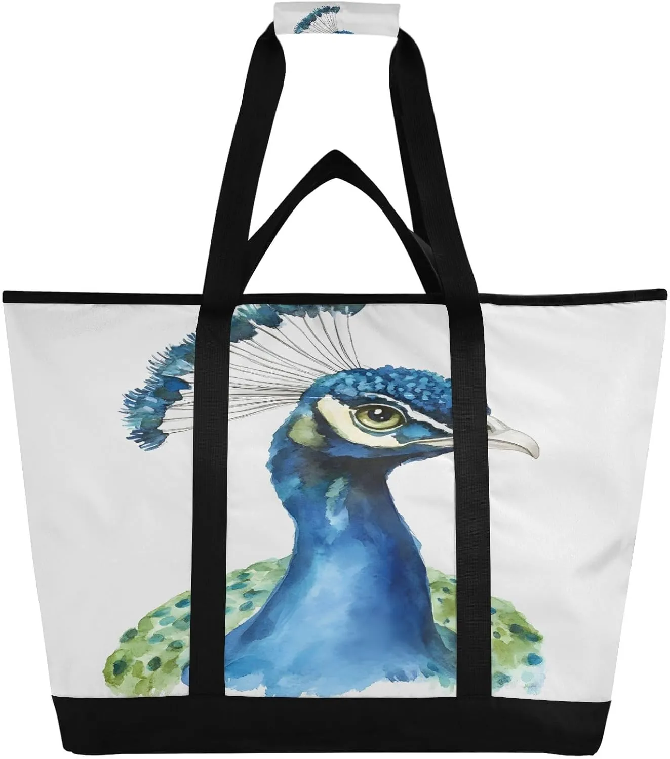 Watercolor Peacock Reusable Insulated Lunchbox Cooler Bag, Leakproof Kitchen Grocery Bag Collapsible Portable Cooler Tote Bag for Picnic, Camping, Office, Travel