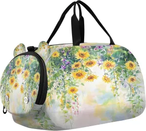Watercolor Wildflowers Kids Overnight Sports Duffel Bags with Shoe Compartment & Wet Pocket Travel Sport Gym Bag for Girls Boys