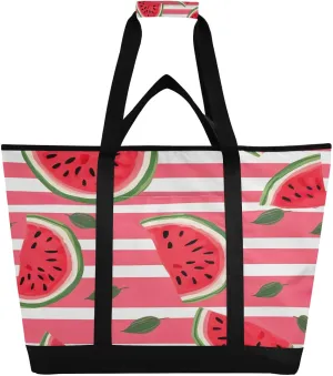 Watermelon Leaves Reusable Insulated Lunchbox Cooler Bag, Leakproof Kitchen Grocery Bag Collapsible Portable Cooler Tote Bag for Picnic, Camping, Office, Travel