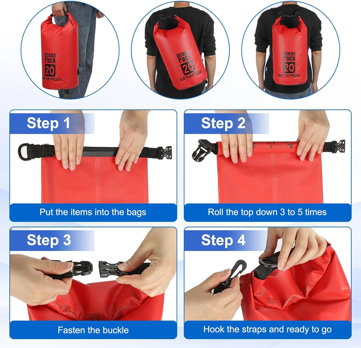 Waterproof Dry Bag, 30L Fit for Women Men Water Proof Bags Lightweight Dry Storage Floating Backpack with Whistle for Travel Backpacking Boating Kayaking Camping (Blue)