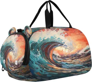 Waves Kids Overnight Sports Duffel Bags with Shoe Compartment & Wet Pocket Travel Sport Gym Bag for Girls Boys