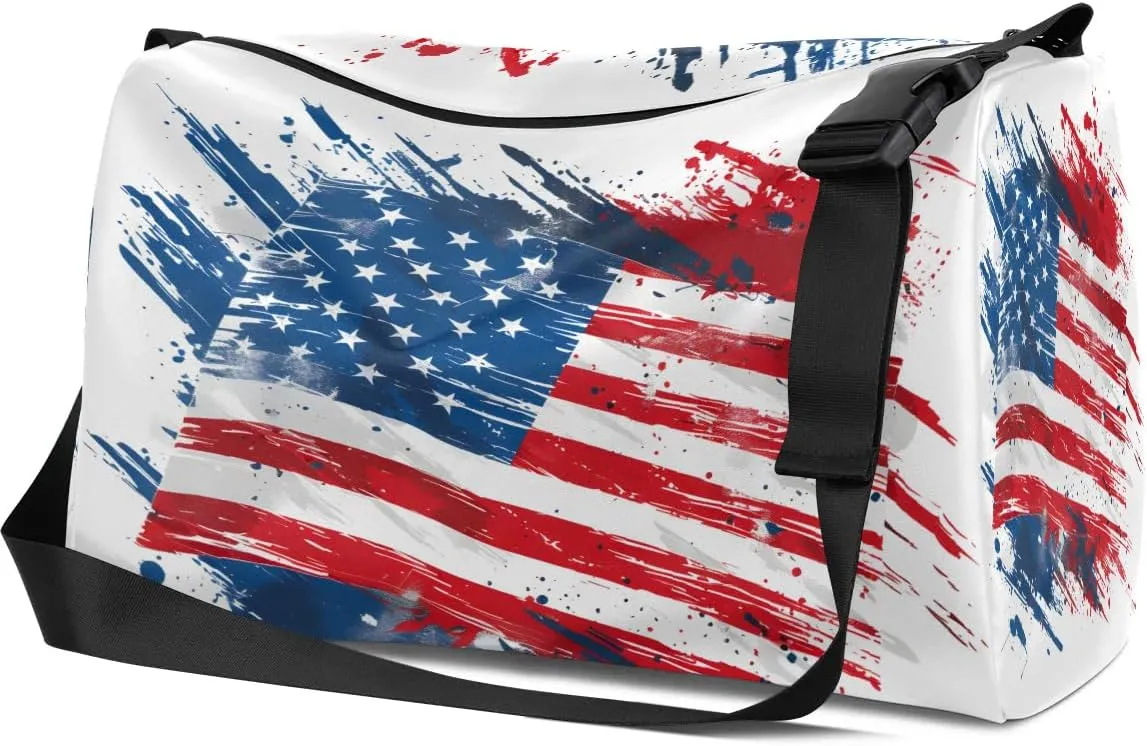 Weekend Bag America Patriotic Prints Lightweight Carry On Duffel Bag Waterproof Gym Bag Pu Leather Duffle Bag for Workout Travel Sport