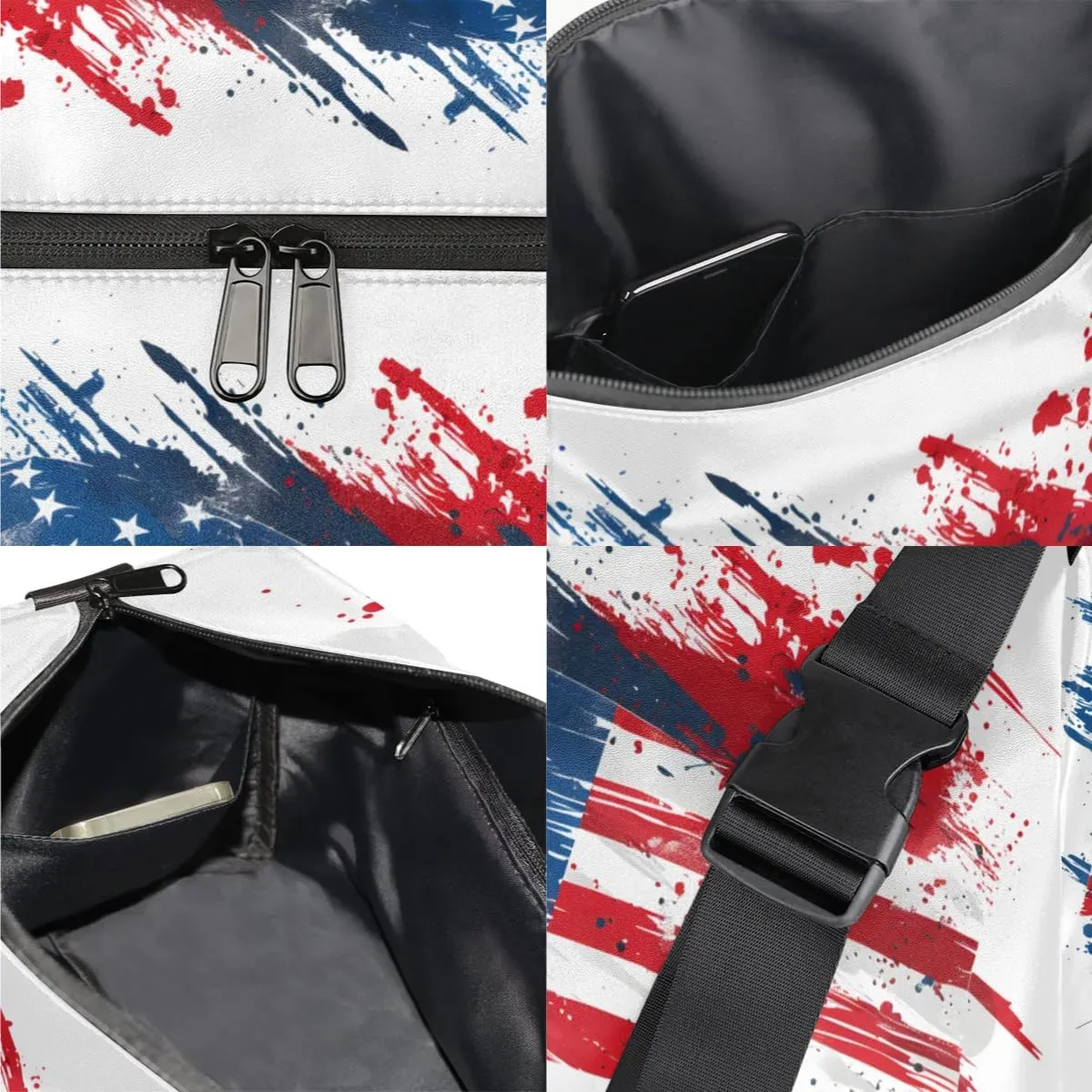 Weekend Bag America Patriotic Prints Lightweight Carry On Duffel Bag Waterproof Gym Bag Pu Leather Duffle Bag for Workout Travel Sport