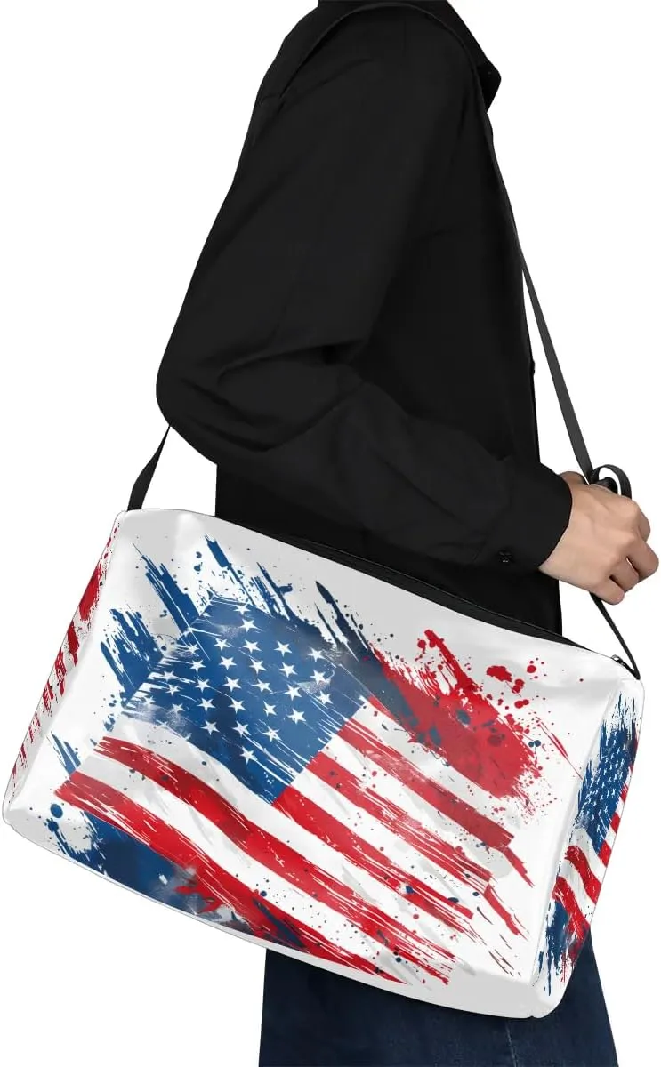 Weekend Bag America Patriotic Prints Lightweight Carry On Duffel Bag Waterproof Gym Bag Pu Leather Duffle Bag for Workout Travel Sport