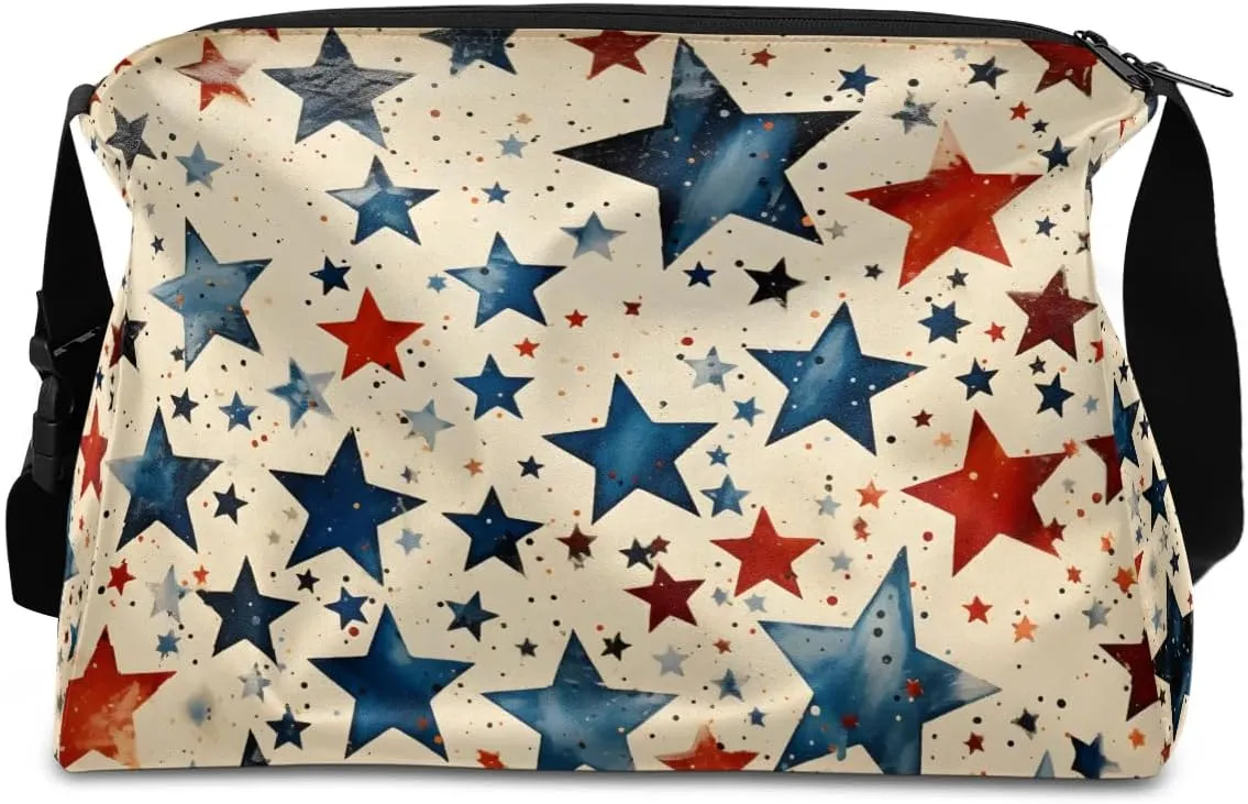 Weekend Bag America Patriotic Stars Prints Lightweight Carry On Duffel Bag Waterproof Gym Bag Pu Leather Duffle Bag for Workout Travel Sport